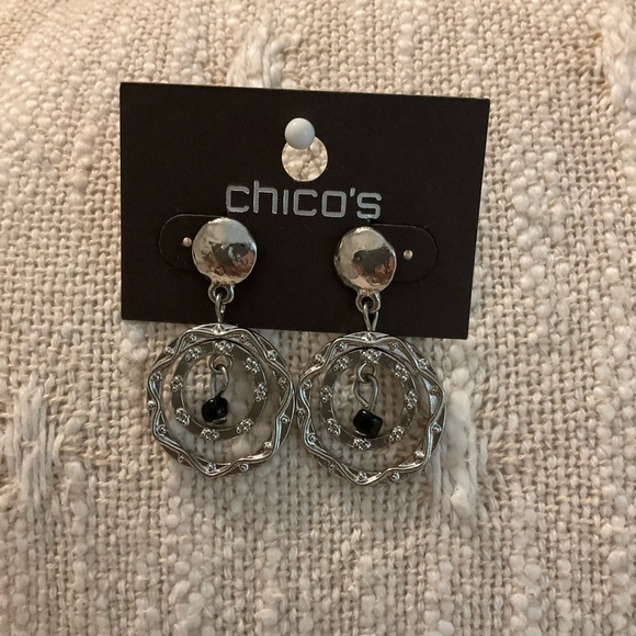 0144-Chico's Silver and Black Dangle Earrings - Picture 1 of 4